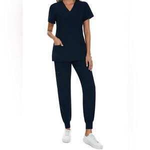 Cozyfit Womens Scrubs 3 Pocket Top and 5 Pocket Joggers in Navy Size Large